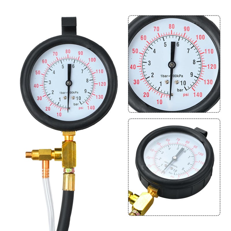 LainKeen Quick Connection Fuel Injection Injector Pressure Tester Gauge Tools Kit 0-140 PSI with 9.49,7.89,6.30 Fuel Line Fittings Suitable for More Engine - Image 2